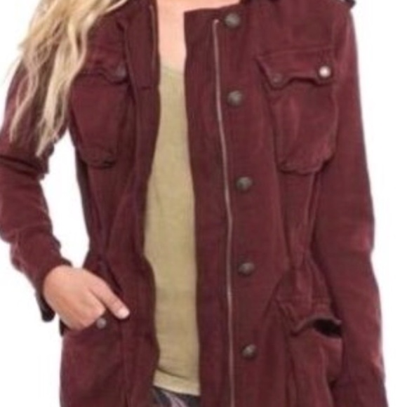 Free People Not Your Brothers Surplus Jacket Military Army Cargo Burgundy - Picture 2 of 5